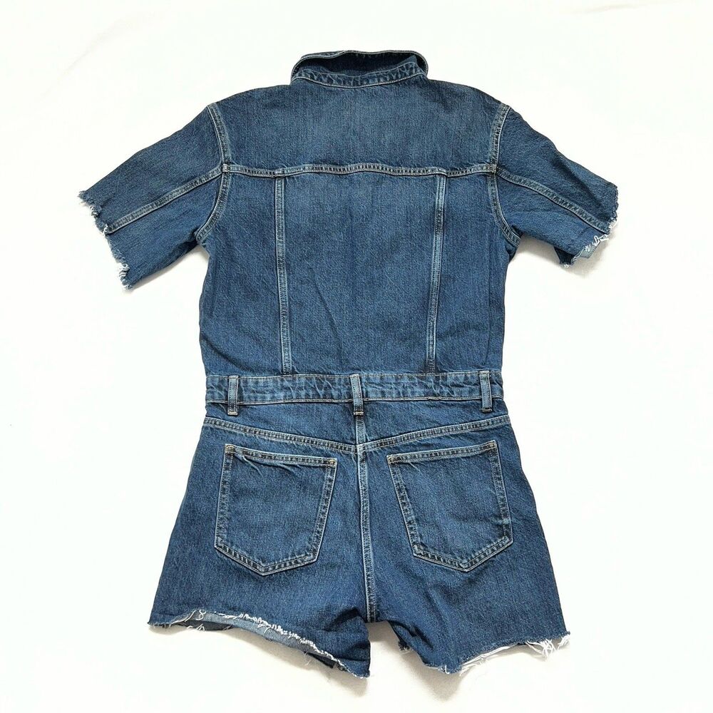 Zara Denim Romper Frayed Raw Hem Short Sleeve Utility Playsuit - Picture 2 of 3